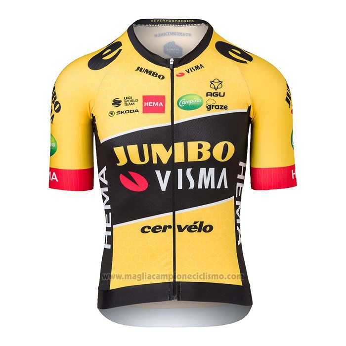 2022 Abbigliamento Ciclismo Jumbo Visma Nero Giallo Manica Corta e Salopette